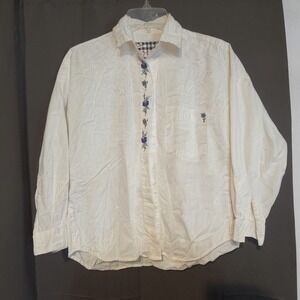 Company One Vintage White Embroidered Floral Button Down Shirt, Women's Small